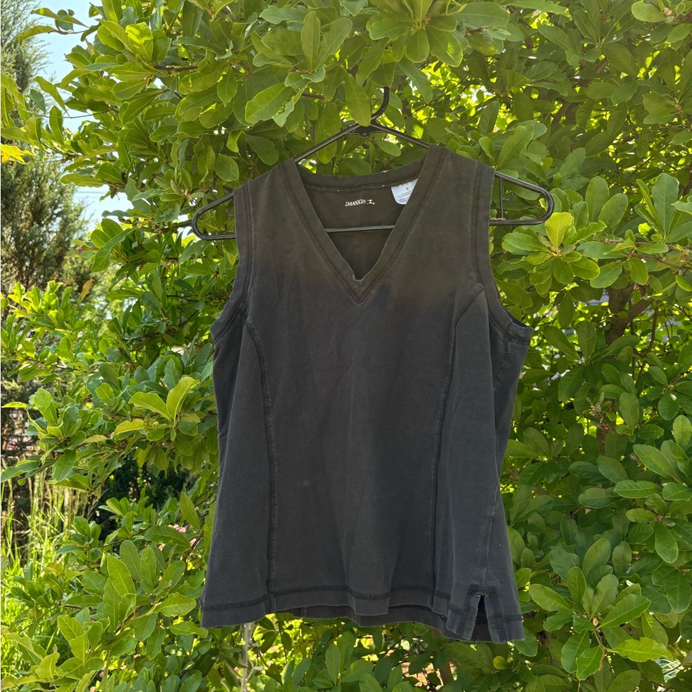 Danskin Black V-Neck Tank with Stitch Detailing